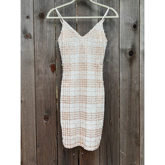 Curve Kimcine Dresses & Skirts - Curve‎ Kimcine Dress Size S White Gold Plaid Sleeveless Mini Bodycon Party